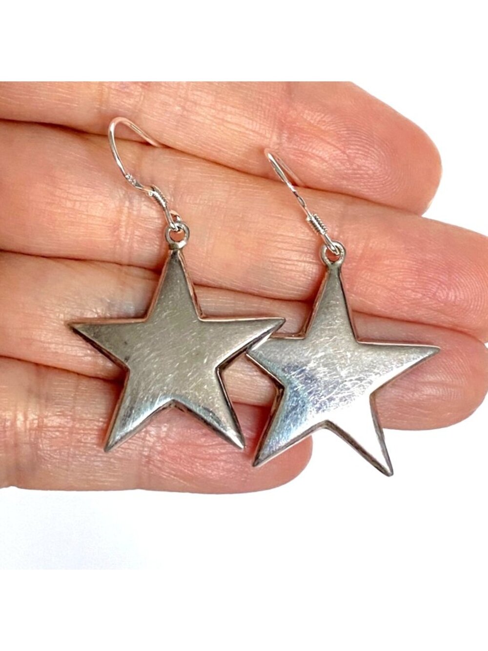 Yee Haw Silver Stars Hollow NF 925 Dangle Pierced Earrings Silver Plate Earwires